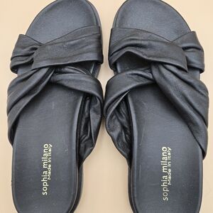 Sofia Milano Made In Italy Black Leather Sandals Size 7.5 US/38 EU Women's